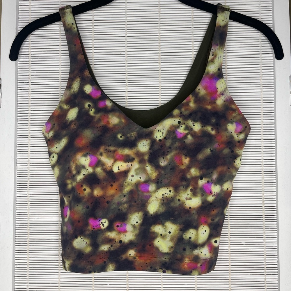 Lululemon Align Soft Focus Splatter Crop Tank V Neck Removable Pads Green Size 2